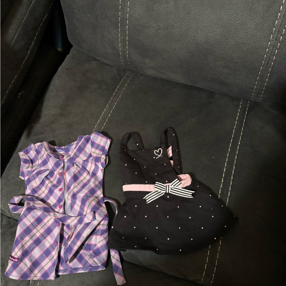 American Girl Purple Plaid Dress & Black Polka Dot Jumper Set
